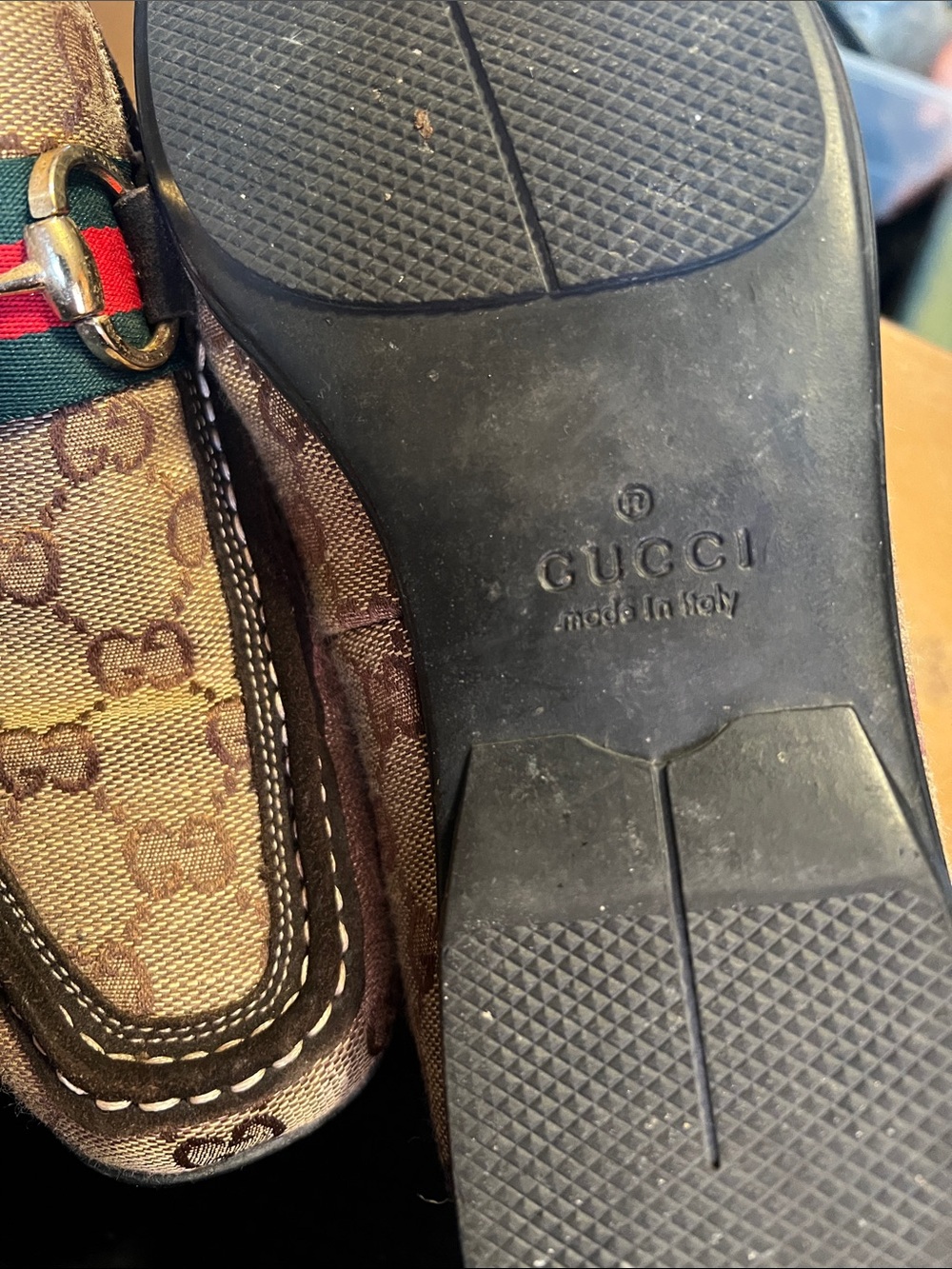 Gucci Brown Monogram Canvas Loafers with Red and Green Web & Gold Hardware - Picture 2 of 3